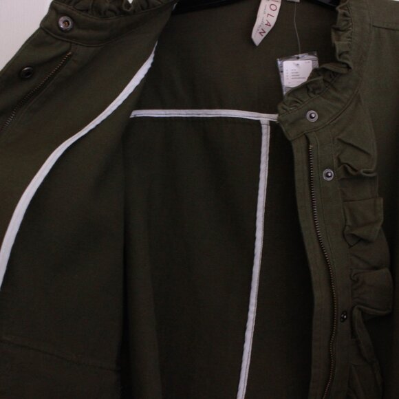 Anthropologie Dolan Olive Green Ruffle Utility Jacket Cotton - Picture 5 of 13